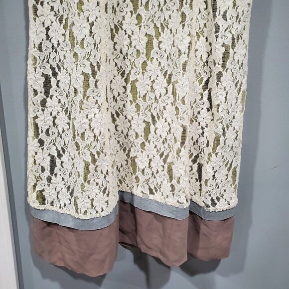 Sundance Women's Dress Mesh Lace Overlay Ivory Green Romantic Boho Sleeveless 14 - Picture 14 of 14